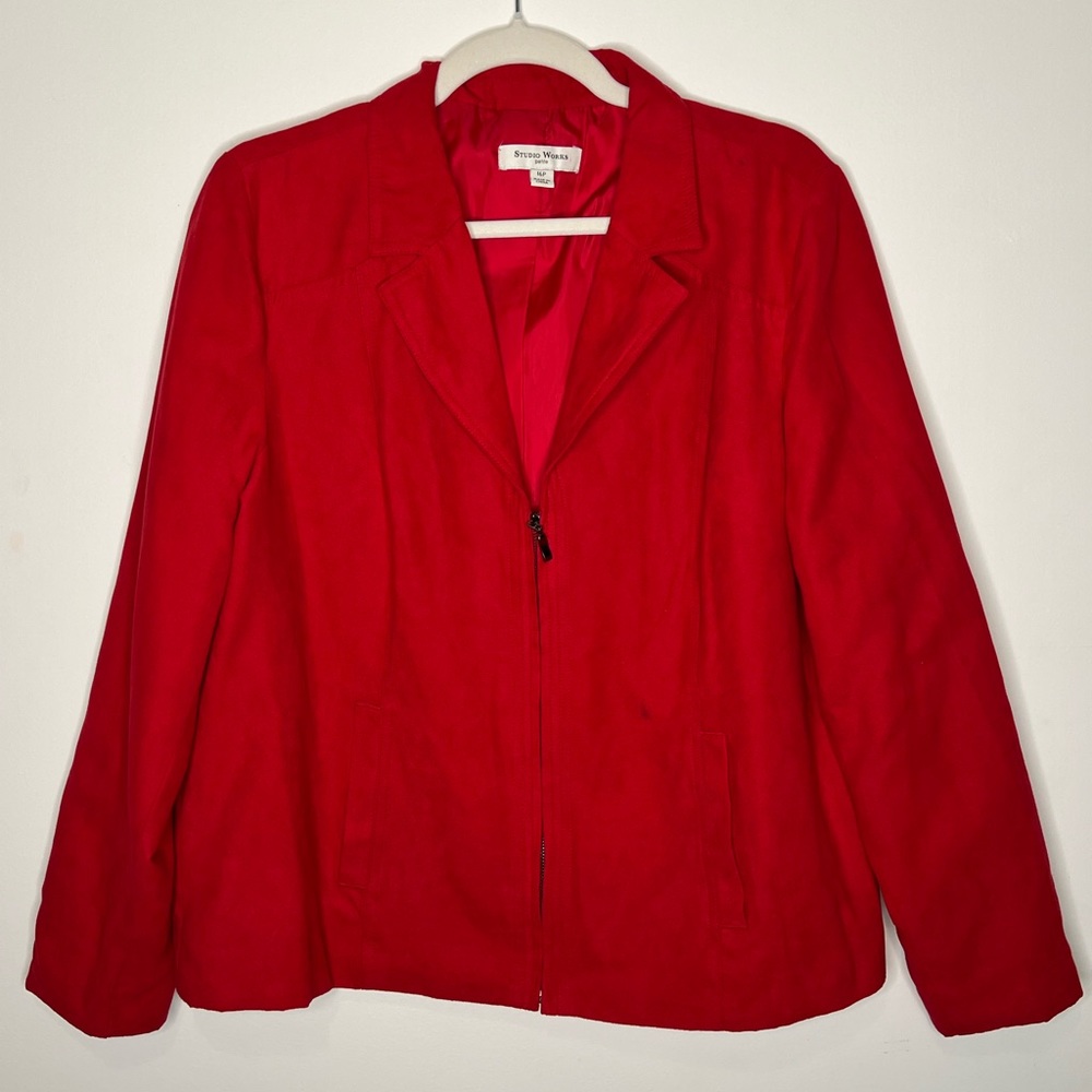 Studio Works • 16P • Red Faux Suede zip up jacket